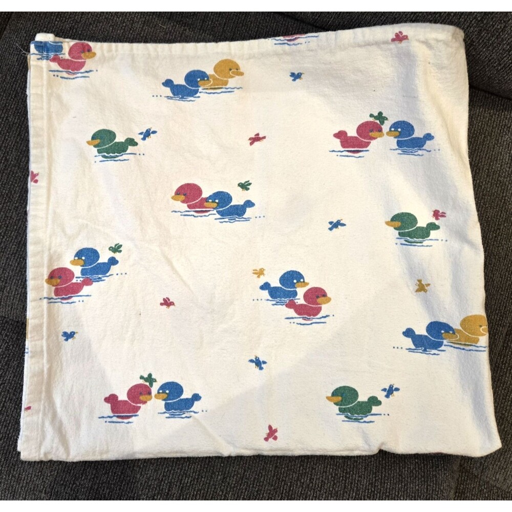 Vintage Hospital Baby Receiving Swaddling Blanket Ducks Cotton Flannel Pink Blue